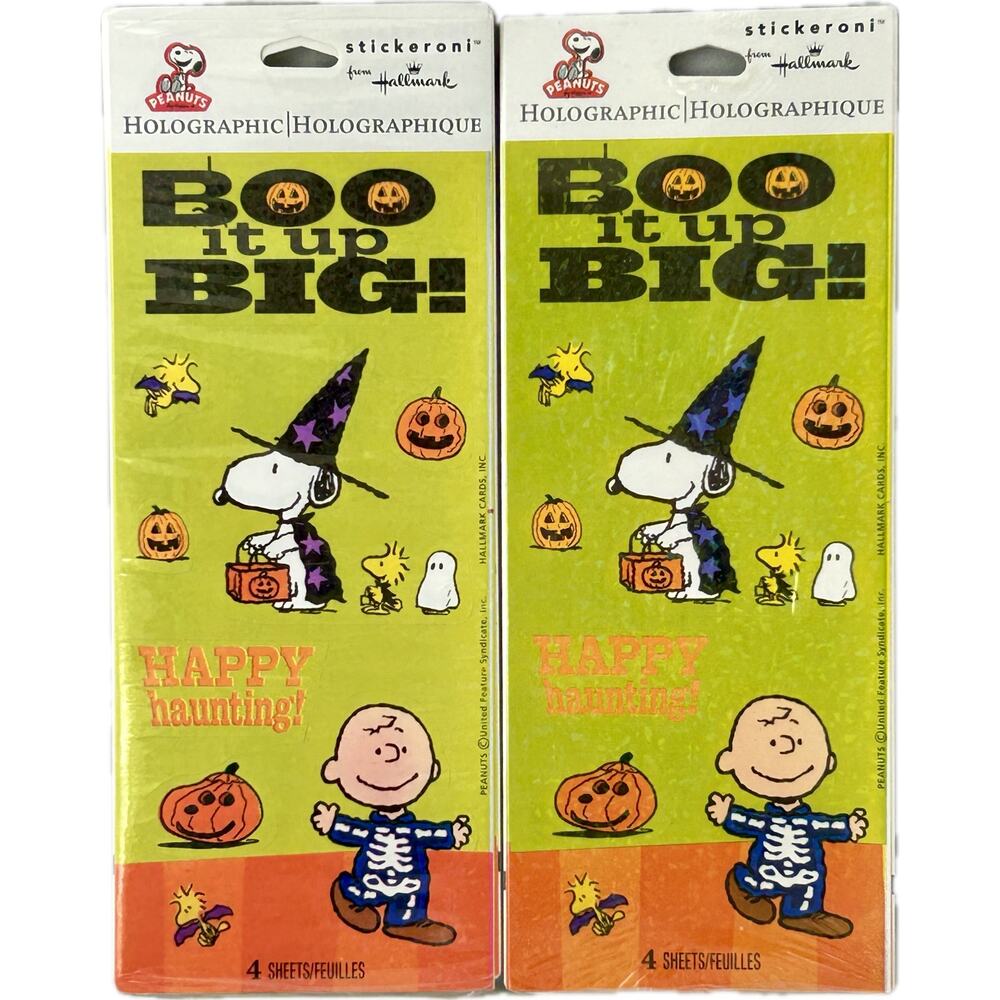 Hallmark Stickeroni Peanuts Holographic‎ Halloween Stickers 2 pkgs of 4 NOS